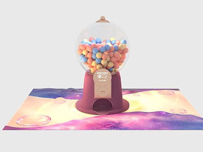 Vibrant Gumball Machine With Colorful Balls On Pink Base And Decorative Mat 3d model