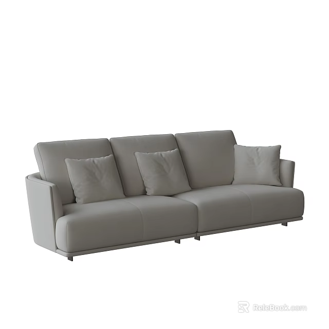 Modern Gray Multi Seat Sofa With Three Cushions And Upholstered Design 3d model