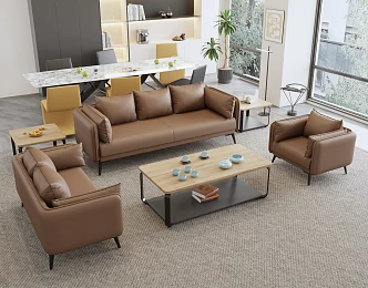 Modern Guest Restaurant Sofa Coffee Table Combination Single-seat Double-seat Three-seat Multi-seat Cream Style 3d model