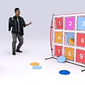 Interactive Zone Nine Grid Number Board Game With Colorful Throwing Discs For Family Fun
