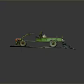 Green Small Agricultural Vehicle With Seat Handle Trailer Loaded Cargo On Grass Dirt Platform