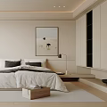 Modern Bedroom Interior Design With White Bedding Gray Pillows Table Lamps And Wall Art