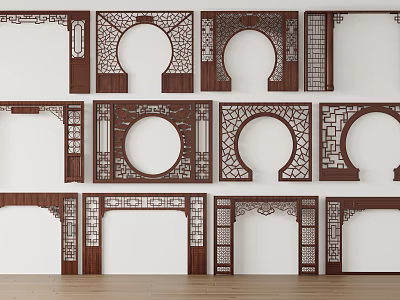 Traditional Wooden Door Arches With Intricate Carved Patterns And Various Designs 3d model