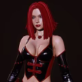 Portrait of a Woman with Red Hair in Black Leather Corset Red Accents and Necklace