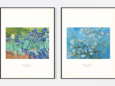 Van Gogh Paintings Irises And Almond Blossoms In White Framed Wall Art 3d model