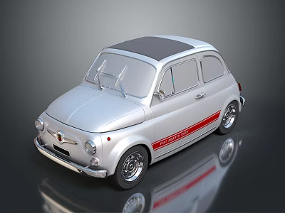 Vintage Silver Classic Car With Red Stripe And Dark Roof On Reflective Surface 3d model