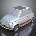 Vintage Silver Classic Car With Red Stripe And Dark Roof On Reflective Surface
