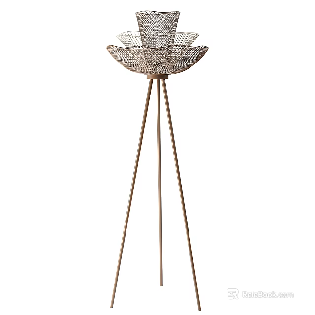 Minimalist Floor Lamp With Metal Mesh Shade And Tripod Stand 3d model 