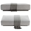 Modern Gray Striped Fabric Ottoman With Fringed Throw Blanket And Black Base Design