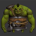 Green Creature Character With Bulky Body Wooden Barrel Belt And Tools On Waist