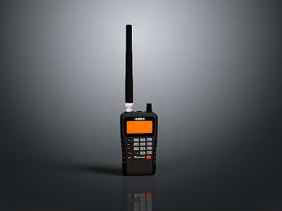 Weapon Military Radio With Black Antenna Texas Screen Keypad On Gray Reflective Background 3d model