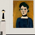 Classic Female Portrait Painting With Gold Backdrop And Dark Clothing In Modern Interior