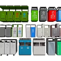 Public Facility Sorted Waste Bins With Color Coded Recycling Containers For Public Areas 3d model