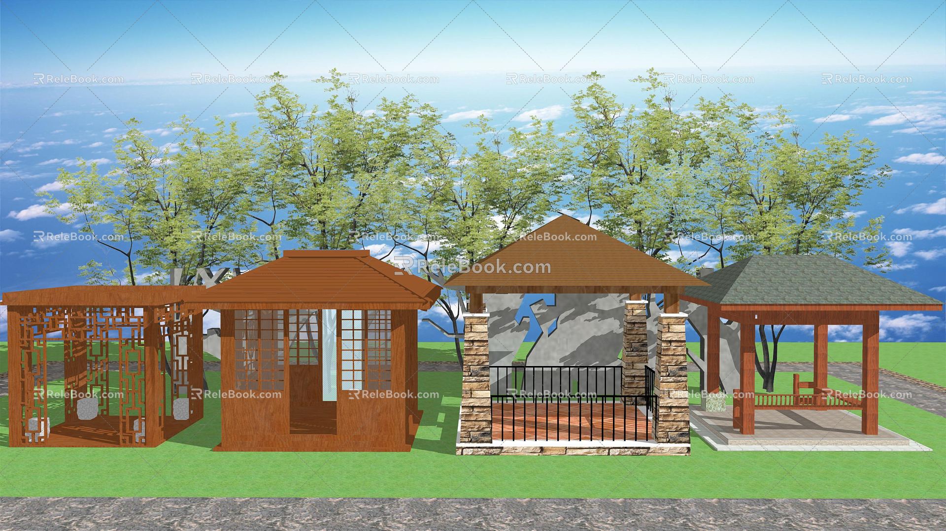 New Chinese Style Pavilion Wooden Pavilion Anticorrosive Wooden Pavilion Landscape Pavilion 3d model