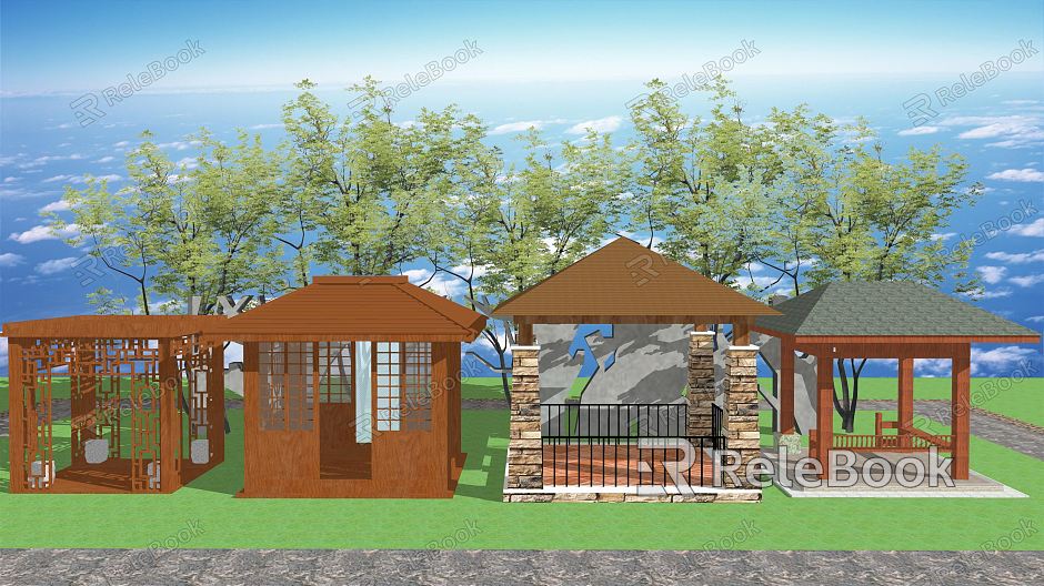 New Chinese Style Pavilion Wooden Pavilion Anticorrosive Wooden Pavilion Landscape Pavilion model