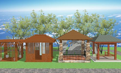 New Chinese Style Pavilion Wooden Pavilion Anticorrosive Wooden Pavilion Landscape Pavilion 3d model