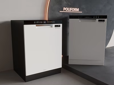 Poliform Stylish Modern Kitchen Appliances Showcase White And Black Dishwashers 3d model