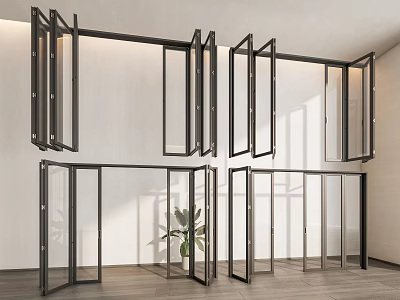 Modern Glass Folding Doors With Black Frame For Interior Home Space Design 3d model