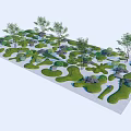 Natural Microtopography Landscape With Green Mounds Diverse Plants And Decorative Stones