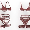 Burgundy Sheer Mesh Lingerie Set With Bralette And High Cut Panties Adjustable Straps Metal Hardware