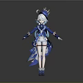 Game Movie Character 3D Model With Blue White Elaborate Outfit Top Hat And White Hair