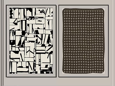 Modern Framed Wall Art With Black White Geometric And Grid Patterns 3d model