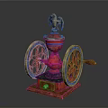 Vintage Electrical Appliance Featuring Red Body Golden Eagle And Blue Red Wheels On Wooden Base