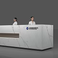 Modern Marble Reception Desk With Built in Lighting Company Logo And Staff In Office