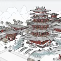 Ancient Architecture Traditional Red Multi layered Pagoda With Historic Courtyard And Wooden Structure