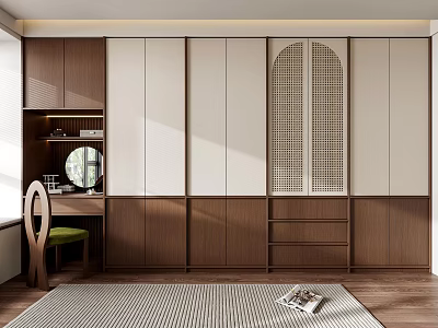 Modern Wooden Wardrobe Design With Drawer Storage And Lattice Doors For Bedroom 3d model