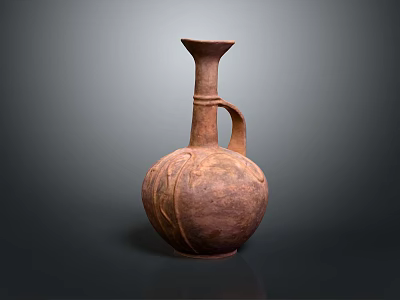 Traditional Handcrafted Ceramic Sculpture Vase With Intricate Carvings Rounded Body Slender Neck And Handle 3d model
