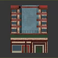 Architectural Model Building With Red Brick Walls Green Awning And Multiple Floor Balconies
