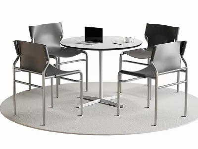 Modern Dining Table Set with Round Table Four Black Chairs and Metal Frame Design 3d model