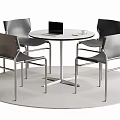 Modern Dining Table Set with Round Table Four Black Chairs and Metal Frame Design 3d model