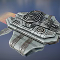 Futuristic Sci Fi Spaceship With Metallic Structure And Thruster Flames