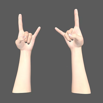 Woman Showing Rock Devil Horns Hand Gesture With Both Hands Against Gray Background 3d model