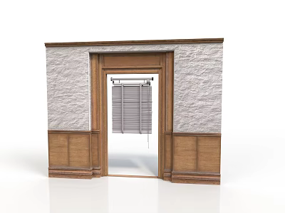Scenic View Through Vintage Doorway With Stone And Wooden Walls And Roller Shutters 3d model