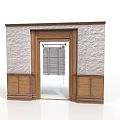 Scenic View Through Vintage Doorway With Stone And Wooden Walls And Roller Shutters