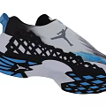 Jordan Basketball Shoes Featuring White Black Blue Splatter Design And Diamond Grid Sole