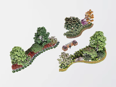 Municipal Road Green Landscape Design With Trees Flowers And Scenic Vegetation 3d model