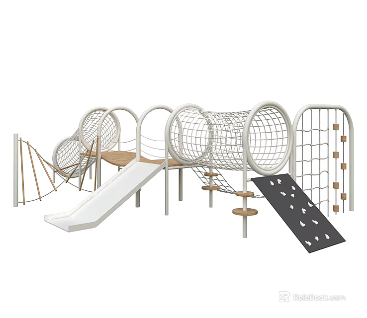 Playground Equipment With Slide Climbing Nets Climbing Wall And Structures 3d model