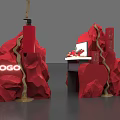 Red Rock Themed Art Installation With LOGO Display And Desk Setup 3d model