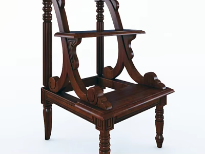 Dark Wooden Staircase with Intricate Carved Details Ornate Railings and Classic Design 3d model