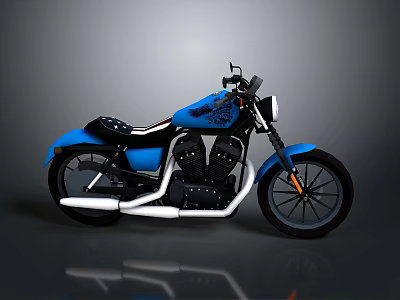 Classic Blue Motorcycle With Black Leather Seat Silver Exhaust And Stylish Graphics 3d model