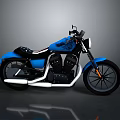 Classic Blue Motorcycle With Black Leather Seat Silver Exhaust And Stylish Graphics