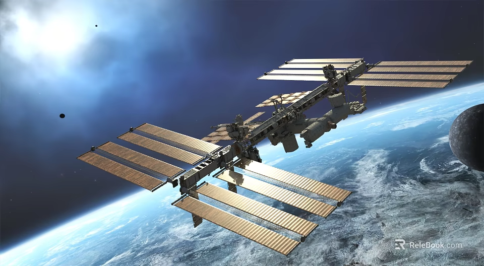 Smart Machine Operating As Space Station With Solar Arrays Orbiting Earth 3d model 