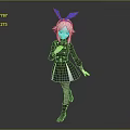 Anime Style Character With White Hair Blue Bow Black Coat And Fantasy Creature