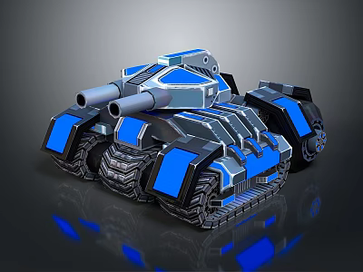 Futuristic Sci Fi Tank With Blue Silver Armor And Dual Cannons 3d model