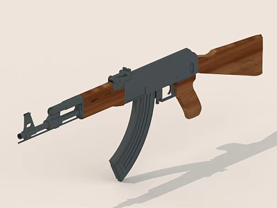 AK47 Rifle Featuring Black Metal Body And Wooden Stock Design 3d model