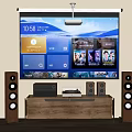 Home Audio System With Floor Standing Speakers And Wooden TV Stand In Living Room